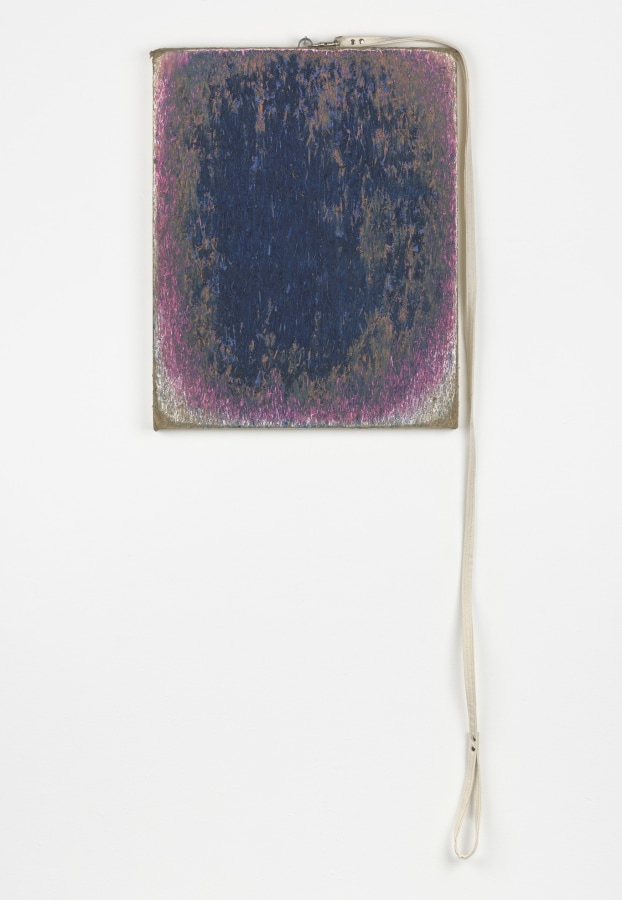 Margie Livingston PAINTINGS: Day Hike, Rattlesnake Ledge #2, 2018 Paint skin on wooden stretcher, dirt and roap 20.5 x 16.25 x 2 in.in