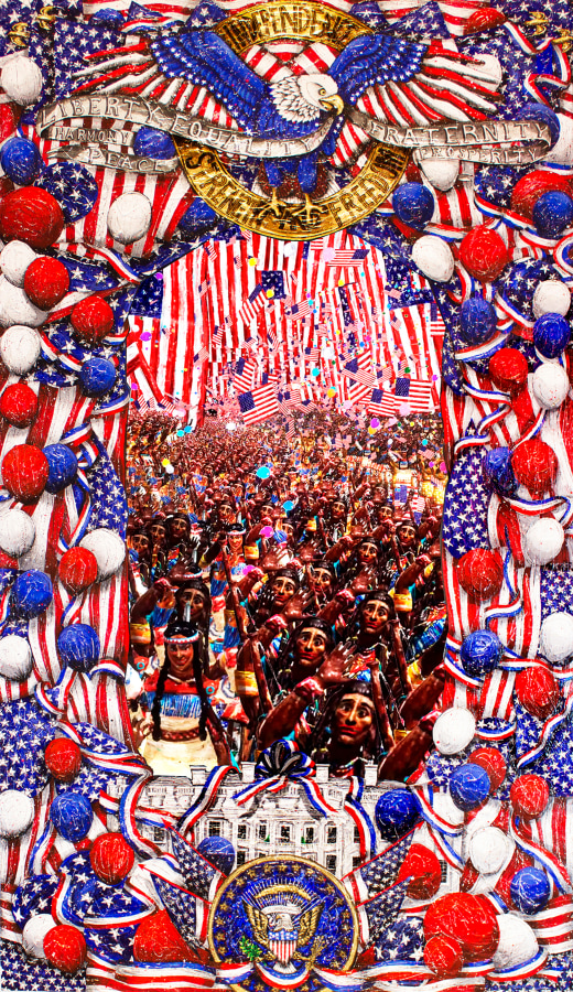 Federico Solmi, &quot;The American Fabius,&quot; 2016, Animated video-painting in a handmade artist frame, 84 x 48 inches