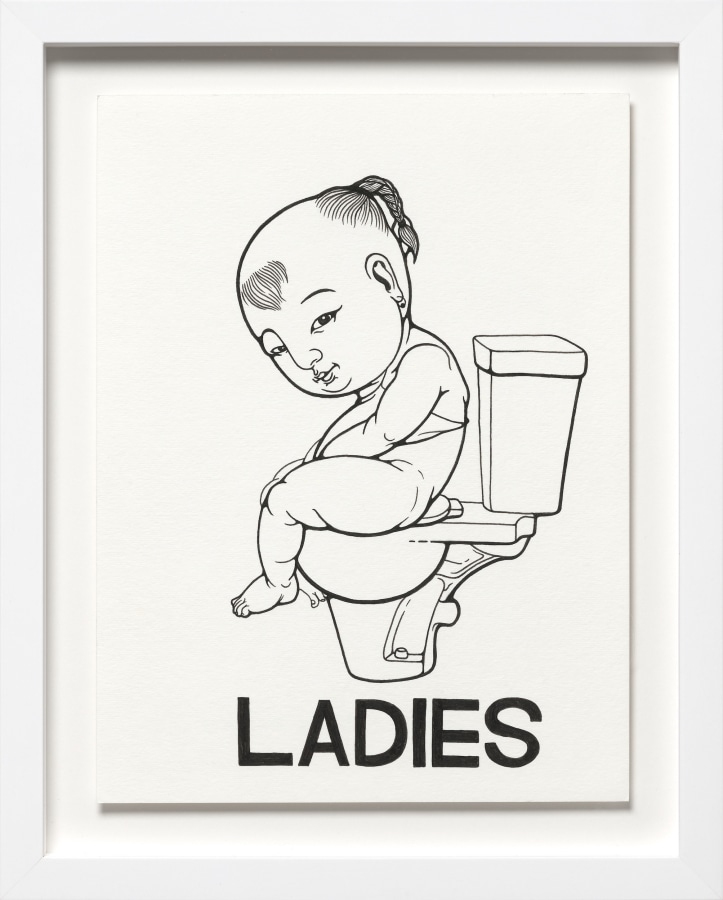 Phung Huynh, Color Me (Ladies), 2022, Ink on paper, 12 x 9 in.,​​​​​​15 x 11 in. framed