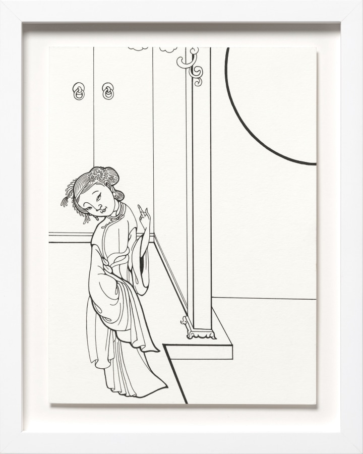 Phung Huynh, Color Me (Resistance Virgin), 2022, Ink on paper, 12 x 9 in., ​​​​​​​15 x 11 in. framed