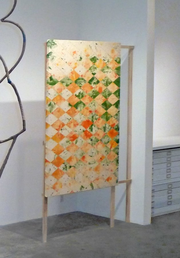 Jonathan VanDyke  Trouser (Left), 2013 (Brad and David Canvases in submission and domination sequence, harlequin pattern) Acrylic and sewn canvases 70 x 47 in.