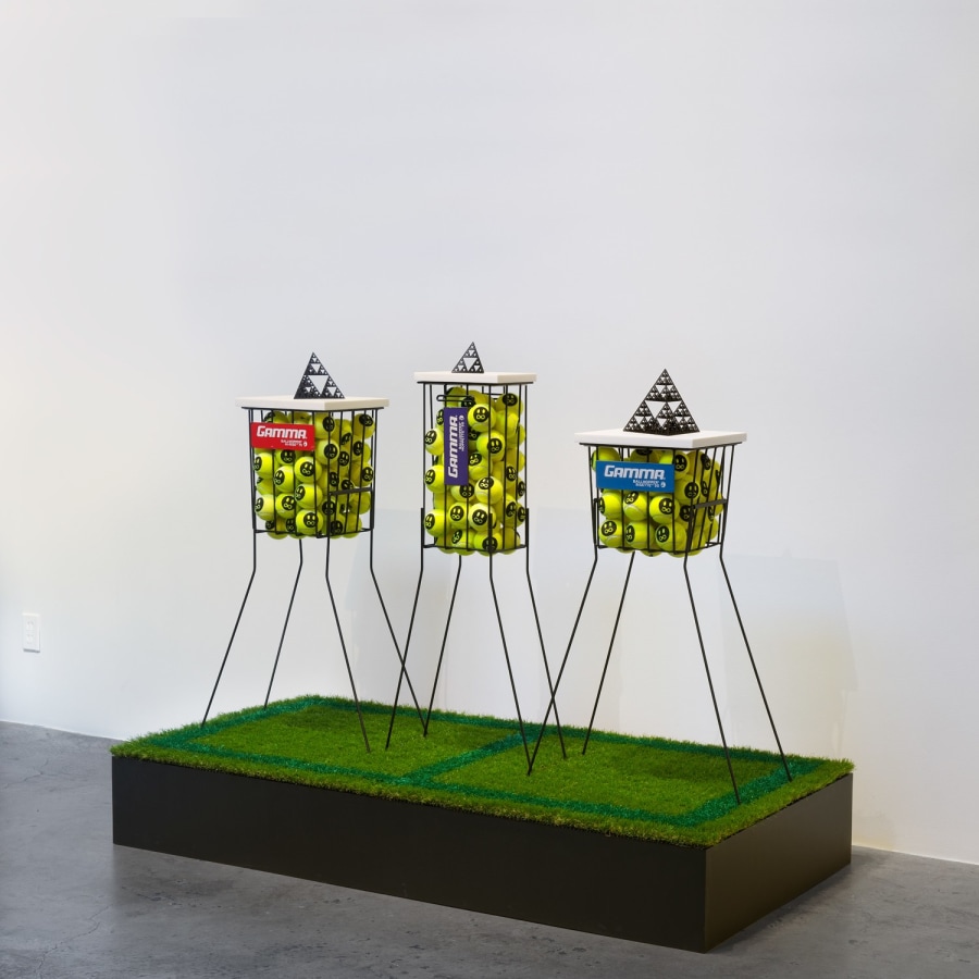 Installation view of DENNIS KOCH: Beyond the Funny Farm! Crypto-K, Cutouts, Cut-ups, Copies, Mirrors, Membranes, and Temporal Algorithms