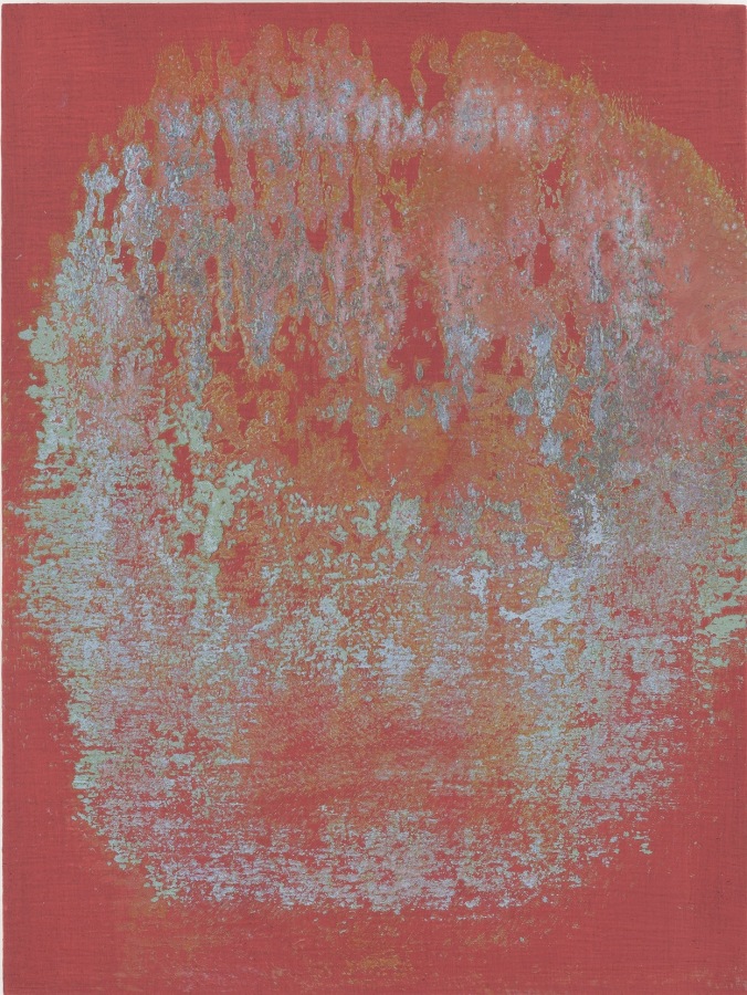 Margie Livingston PRINTED PAINTINGS: Blue Green and Orange over Red, 2018 Oil on Panel 12 x 9 x 1 in.
