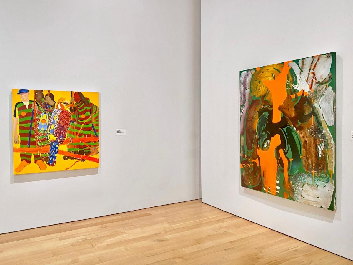 Adjacent to Vian Sora&#039;s Woodlands is Peter William&#039;s painting Jailbirds Rock, 2020, acquired by Al Shands from the gallery that same year.