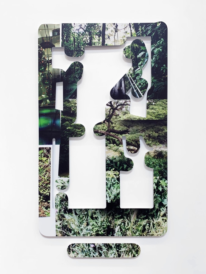 Kate Bonner, Hiding in the action, 2022, UV ink on aluminum, 65 x 34 in.