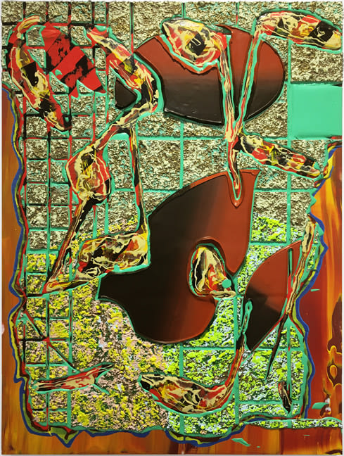 Britton Tolliver Hot Wishbone, 2017 Acrylic and mixed media on panel 30 x 22.5 in.