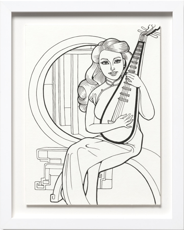 Phung Huynh, Color Me (Crystal Barbie), 2022, Ink on paper, 12 x 9 in.,​​​​​​15 x 11 in. framed