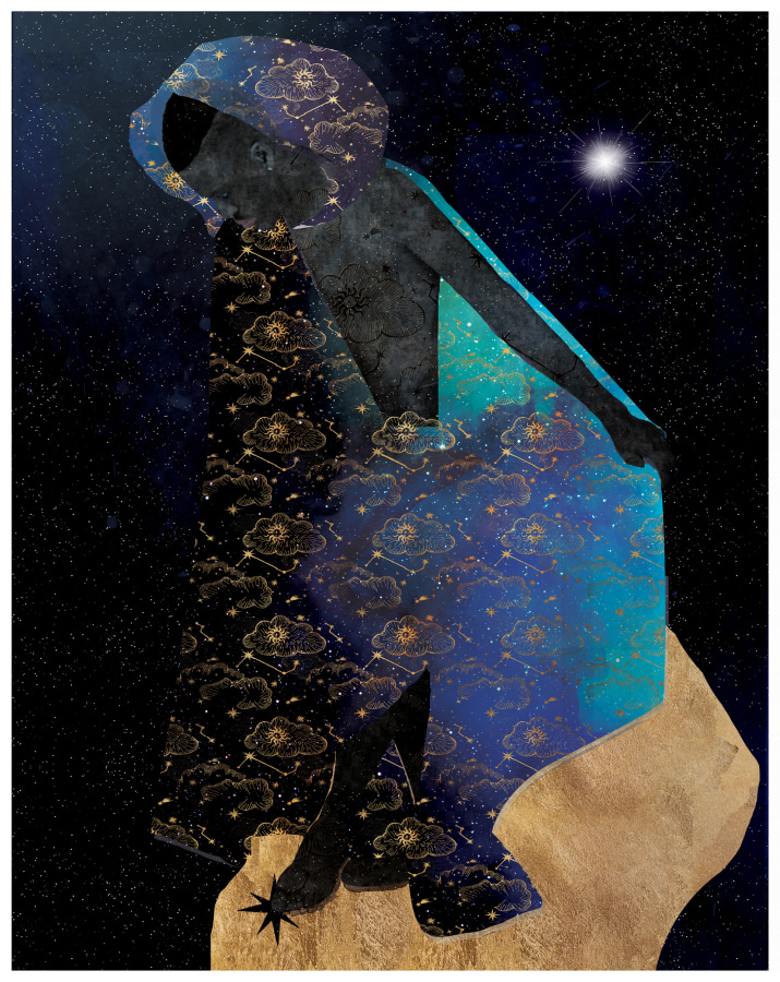 Carla Jay Harris, The Beginning, digital painting and photography, afrofuturism portrait of black man