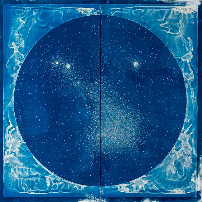 Lia Halloran Magellanic Clouds, after Henrietta Swan Leavitt, 2016  Cyanotype print, painted negative on paper 42 x 76 in.
