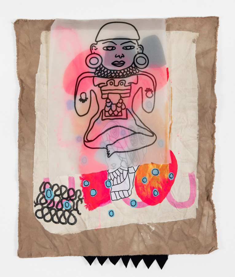 Jackie Milad, Solo un Pico, 2021, Mixed media on hand dyed canvas collage, 25 x 22 in.