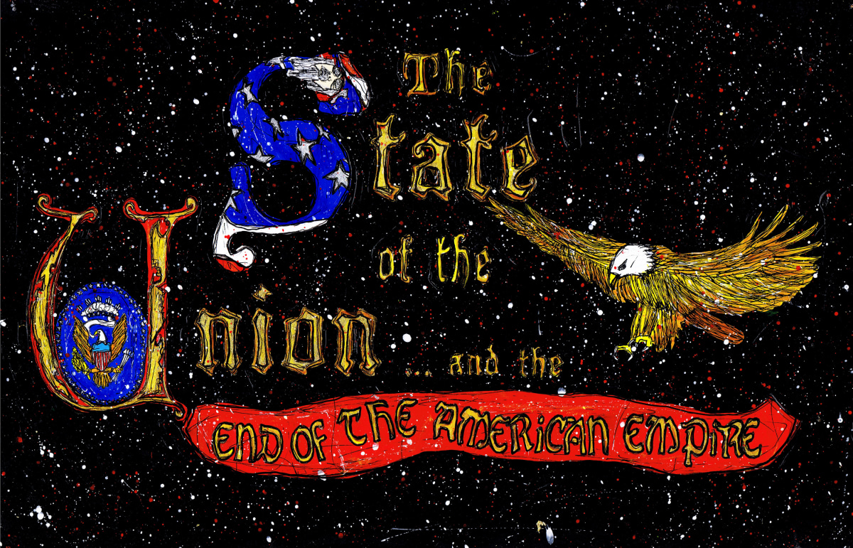 Federico Solmi The State of the Union, 2012 Acrylic, ink, gold leaf on paper mounted on wood panel ​11 x 17 in.