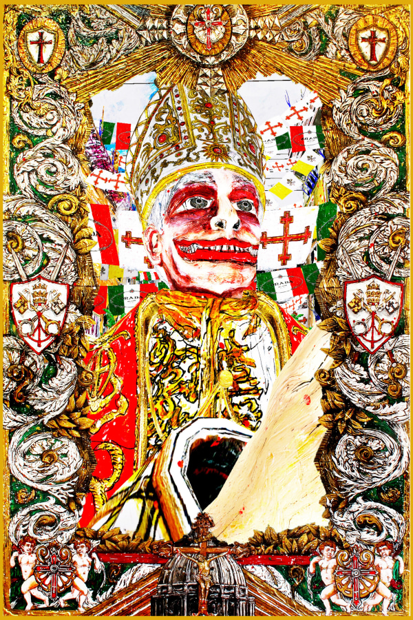 Federico Solmi, &quot;The Holy Master,&quot; 2016, Animated video-painting in a handmade artist frame, 52 x 36 inches