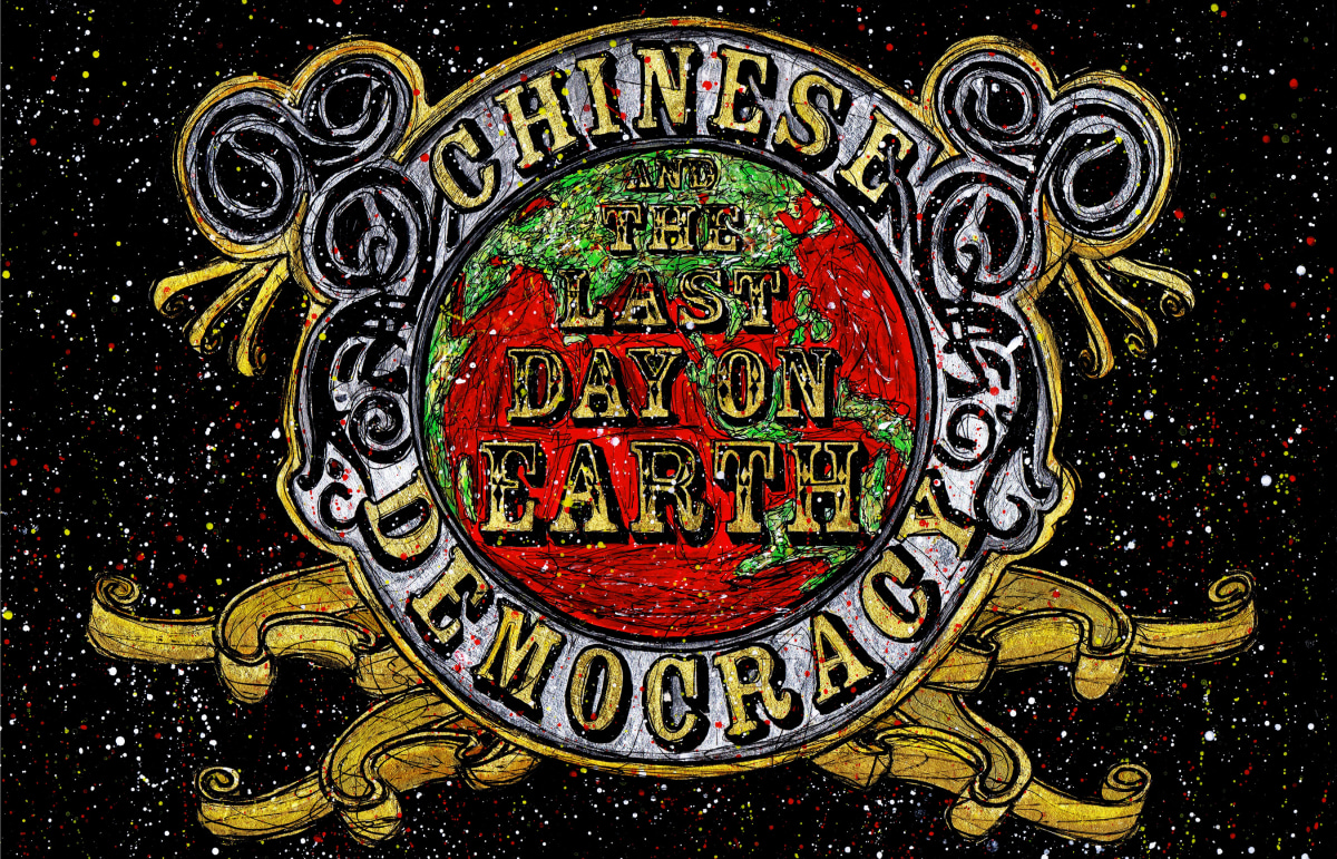 Federico Solmi Chinese Democracy and The Last Day On Earth, 2012 Acrylic, ink, gold leaf on paper mounted on wood panel 11 x 17 in.