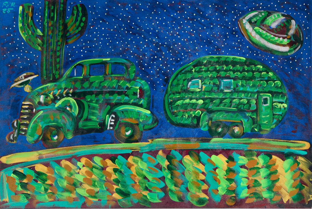 Frank Romero Flying Saucer Over Roswell, N.M., 2025