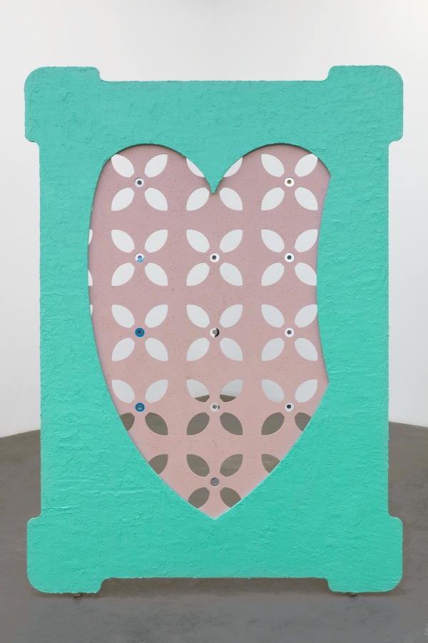 Edra Soto, Cupey/Dorado, 2021, MDF, plaster, paint, Sintra, aluminum tube, mirrored, acrylic and viewfinder, 79 x 57 x 21 inches