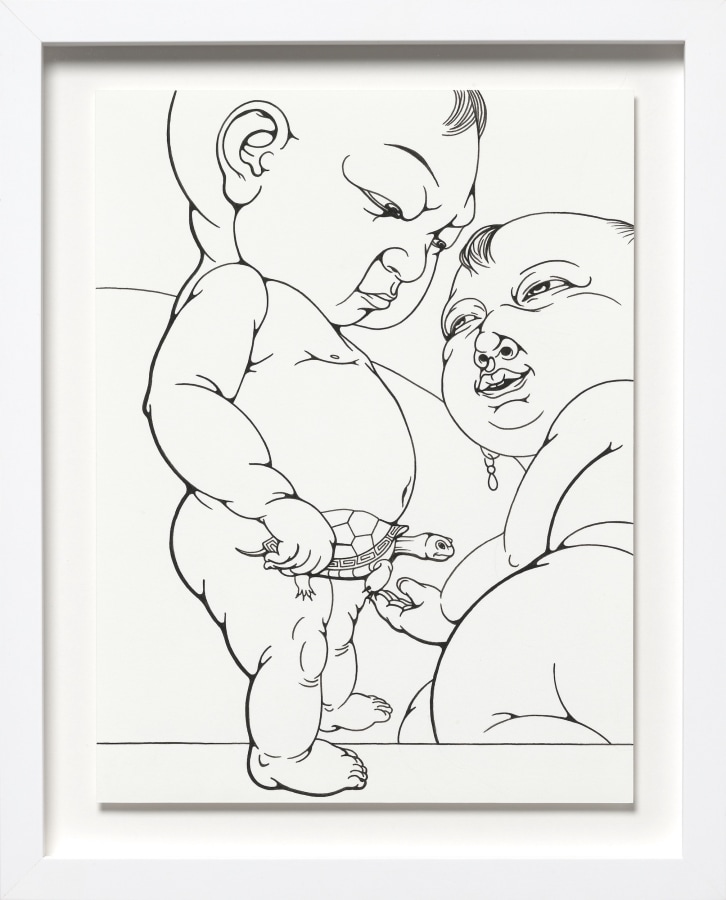 Phung Huynh, Color Me (Turtle), 2022, Ink on paper, 12 x 9 in.,​​​​ ​15 x 11 in. framed