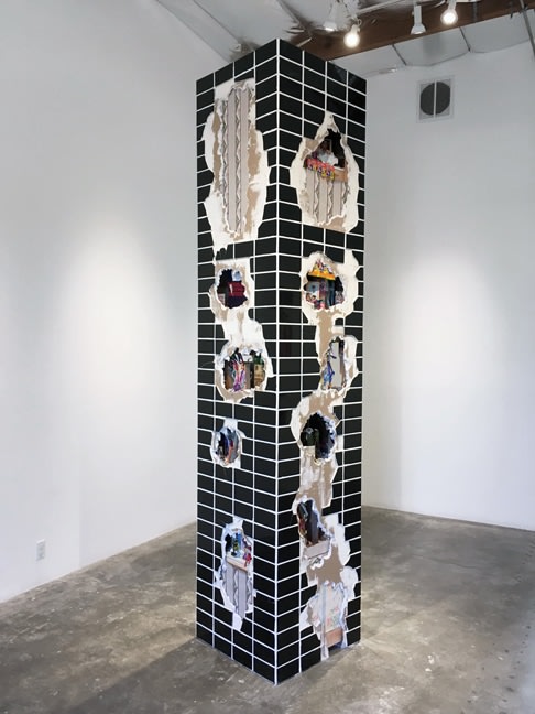 Bryan Zanisnik Skull Crusher 1964, 2016 Found objects, tile, wood ​120 x 24 x 24 in.