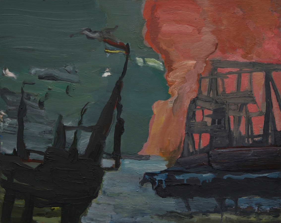 Roya Farassat, We Stood Divided, 2020, Oil on gessobord, 16 x 20 in.