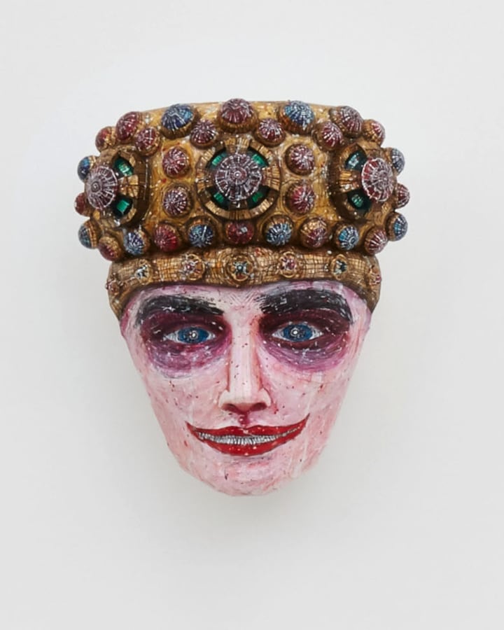 A 3D printed VR mask depicting Theodora of Ancient Rome.