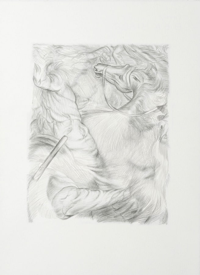 Ken Gonzales-Day, Untitled I (After Paul Cadmus, To the Lynching!, 1935), 2021, Archival ink and pencil on Arches BFK Rives, 15 x 11 in.