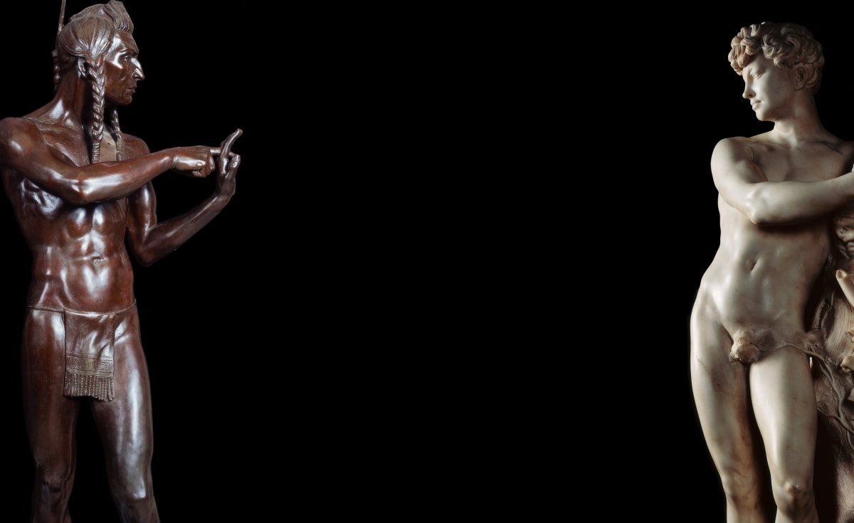 Ken Gonzales-Day Untitled (Malvina Hoffman, Barefoot Man [337236], The Field Museum, Chicago and Jean-Jacques-Francois Saly, Faun Holding Goat, The J. Paul Getty Museum, Los Angeles),&nbsp;2009-12