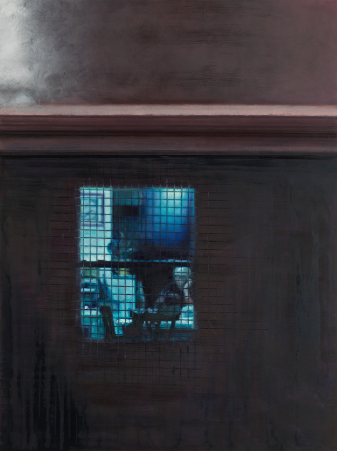 Laura Karetzky, Remote Screen, 2021, Oil on panel, 48 x 36 in.