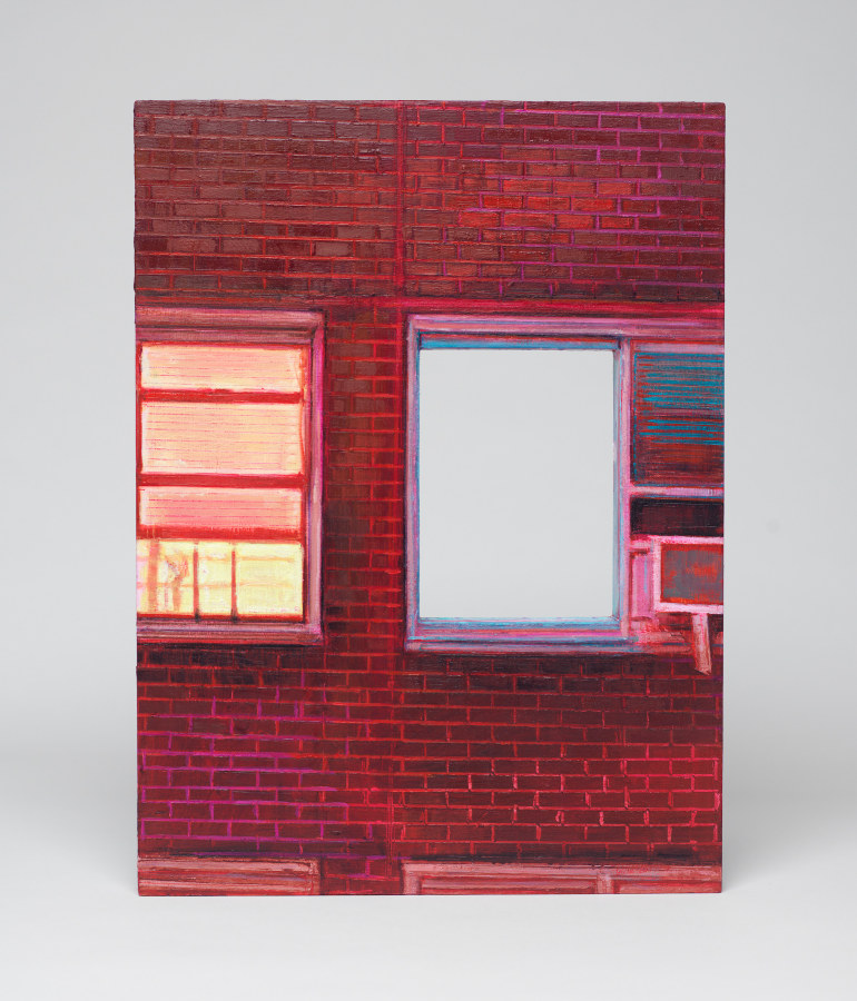 Laura Karetzky, Concurrence: Off Lines, 2021, Double-sided oil on panel, 22.25 x 12.25 in