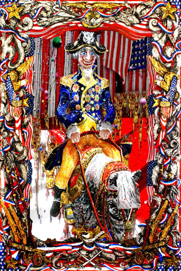 Federico Solmi, &quot;The Father of His Country,&quot; 2015, Animated video-painting in a handmade artist frame, 52 x 34 inches