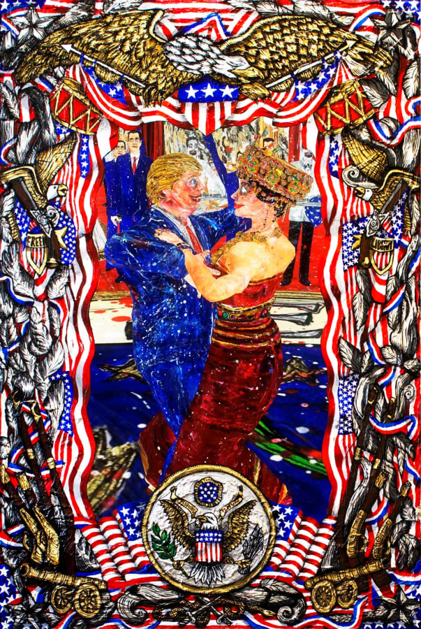 Federico Solmi, &quot;The Eminent Manipulator,&quot; 2017-2018, Animated video-painting in painted artist frame, 36 x 24 inches