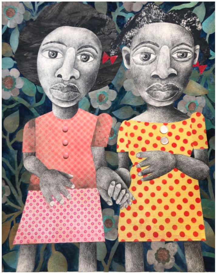 Evita Tezeno, In the Twilight I Will Lead You, 2021, Mixed media collage on ragboard, 40 x 36 inches