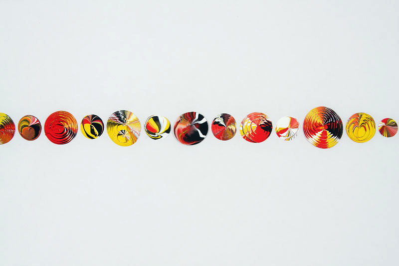 Margie Livingston  Room, 2010 Acrylic and adhesive 2.5 inches x 120 feet (continuous row of paint drops glued all around the gallery&rsquo;s walls at the artist&rsquo;s eye level