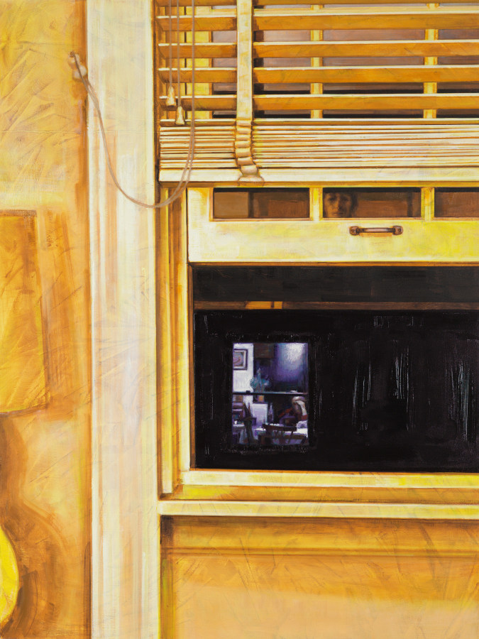 Laura Karetzky, But Who's Watching, 2021, Oil on panel, 40 x 30 in.