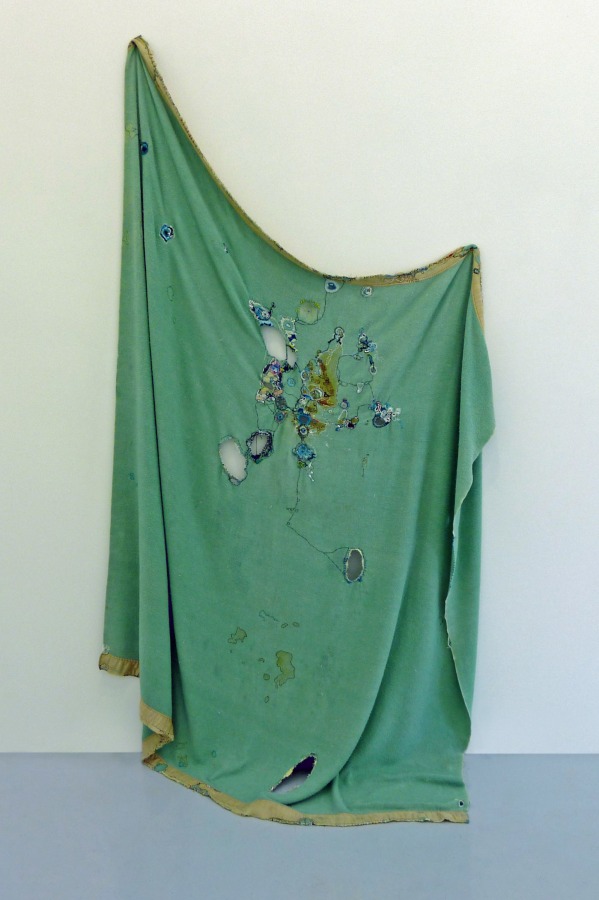 Nava Lubelski All Better Never Done, 2009 Thread on stained blanket ​75 x 72 in.