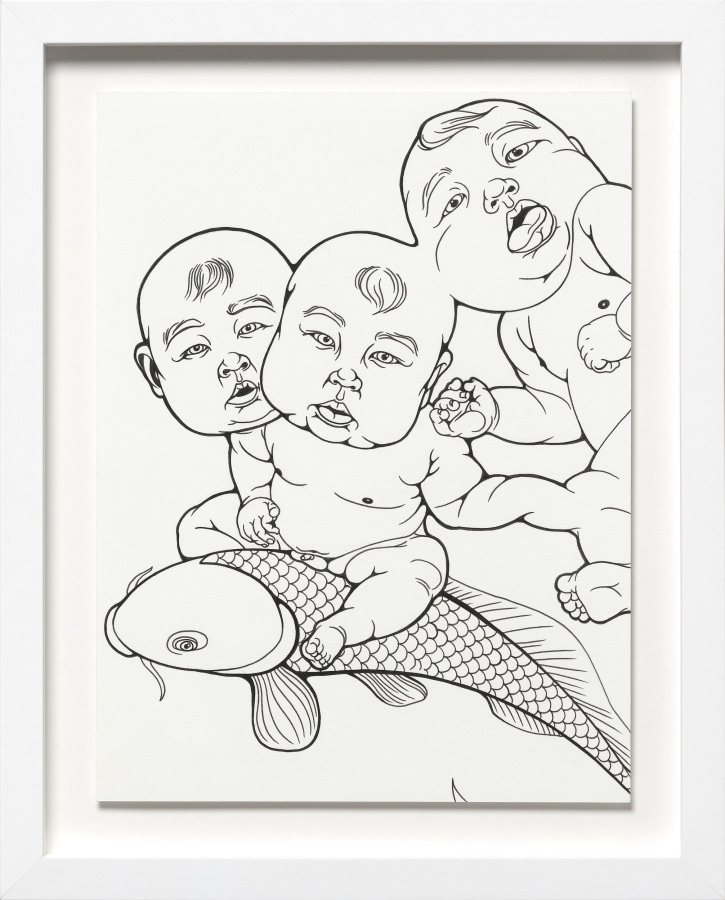 Phung Huynh, Color Me (Carp), 2022, Ink on paper, 12 x 9 in., ​​​​​​​15 x 11 in. framed