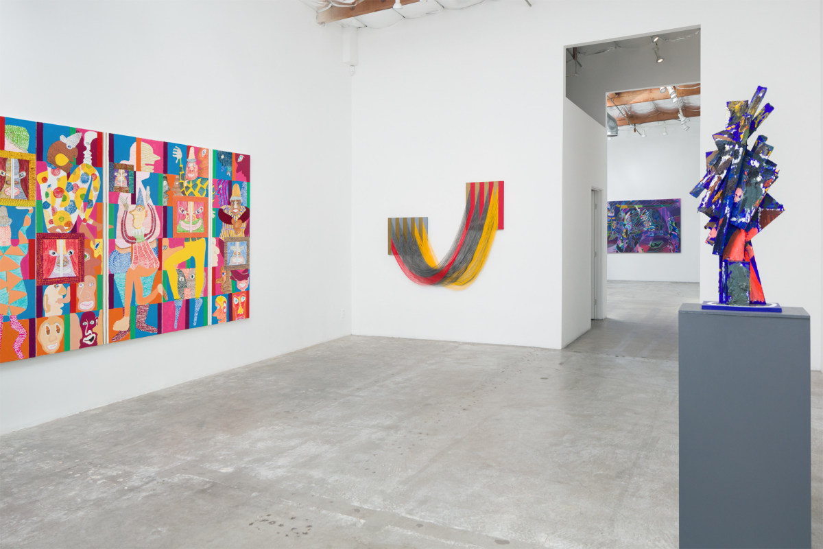 Installation view:&nbsp;&nbsp;Peter Williams (L), Liz Collins (C), Erik Olson (R)