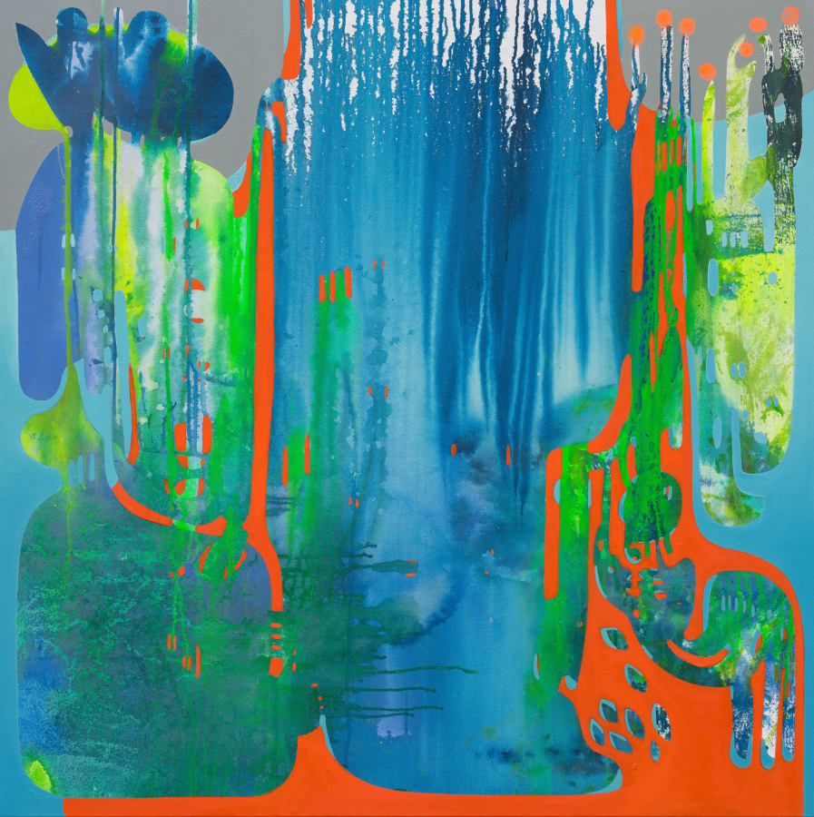 Vian Sora, Resuscitation, 2022, Mixed media and oil on canvas, 48 x 48 in.