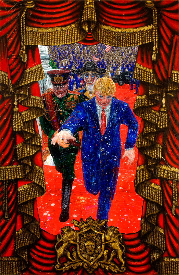 Federico Solmi, &quot;A Confederacy of Scoundrels,&quot; 2017, Animated video-painting in painted artist frame, 58 x 38 inches