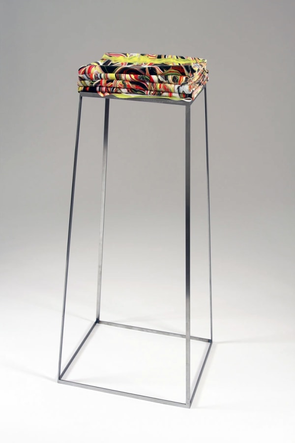 Margie Livingston Yellow, Red, and Black Folded Painting with White Edge, 2010  Acrylic on metal. 47.25 x 13 x 16 in.