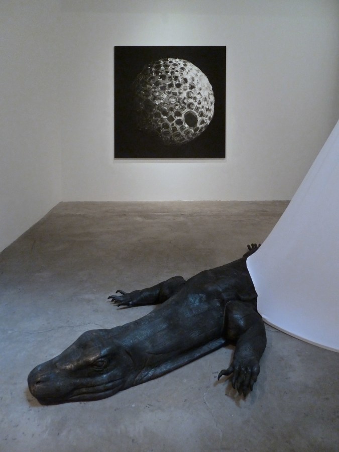 Installation View of Marisol Rend&oacute;n: So, Dragons Do Exist?  2013 Wood, fabric, lighting Variable dimensions.