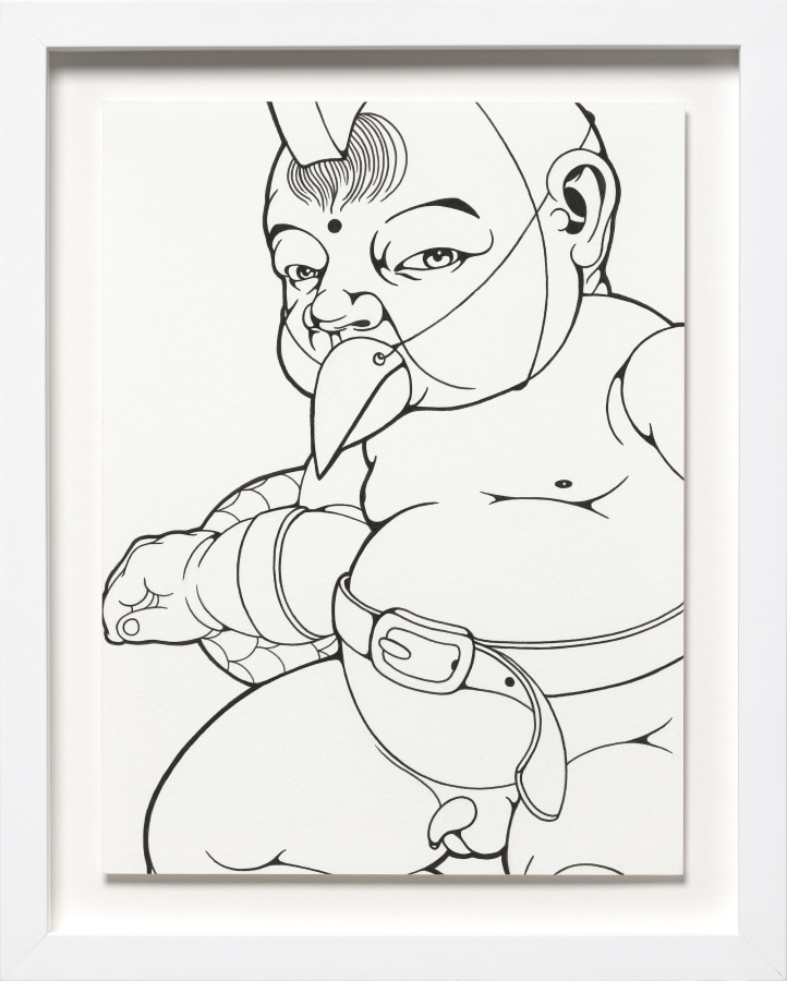 Phung Huynh, Color Me (Rooster), 2022, Ink on paper, 12 x 9 in., ​​​​​​​15 x 11 in. framed