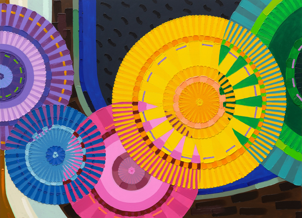 June Edmonds painting of brightly colored circles, orphism