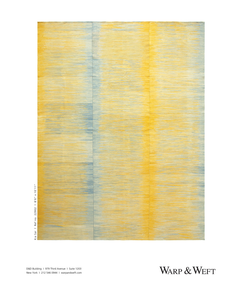 Yellow and blue Wool hand-woven Kia Sar Flatweave Rug featured in Luxe July 2022