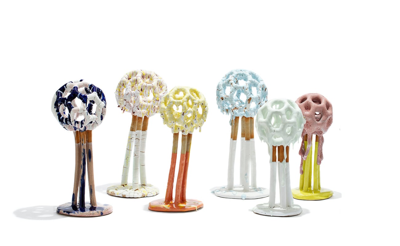 Bente Skj&oslash;ttgaard,&nbsp;(Danish, b.1961).&nbsp;Fullerenes, 2021. Dimensions vary: 19.25&quot; - 23.25&quot; H.&nbsp;Stoneware and glaze.Photo by Jeppe Gudmundsen-Holmgreen