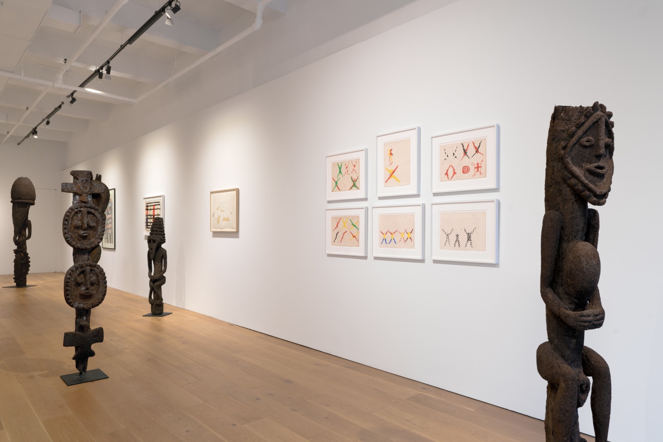 Installation view of Vanuatu Totems &amp; Calder Gouaches, Venus Over Manhattan, New York, 2023