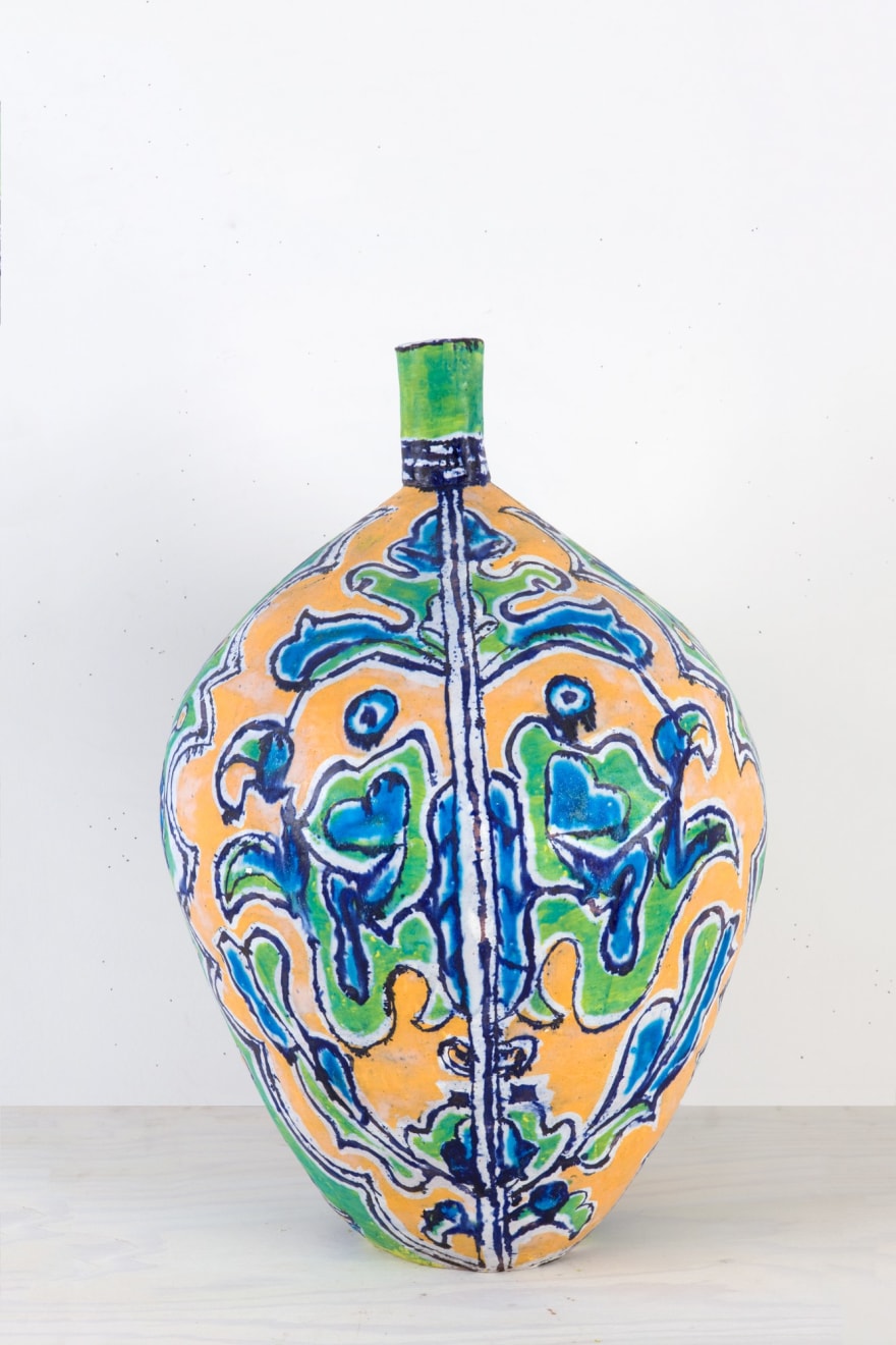 Elisabeth Kley Large Gold &amp; Lime Leaf Face Bottle, 2009