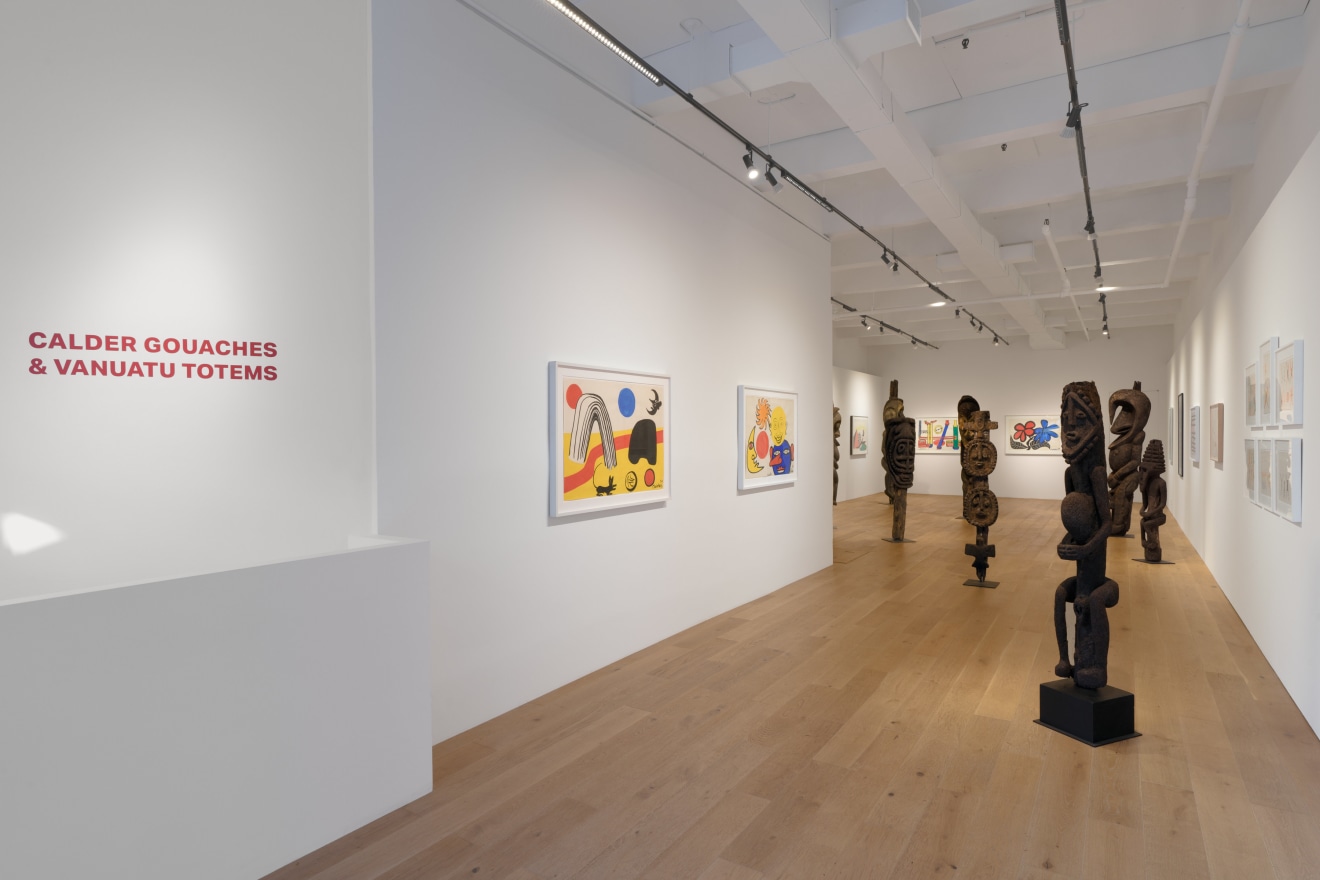 Installation view of Vanuatu Totems &amp; Calder Gouaches, Venus Over Manhattan, New York, 2023