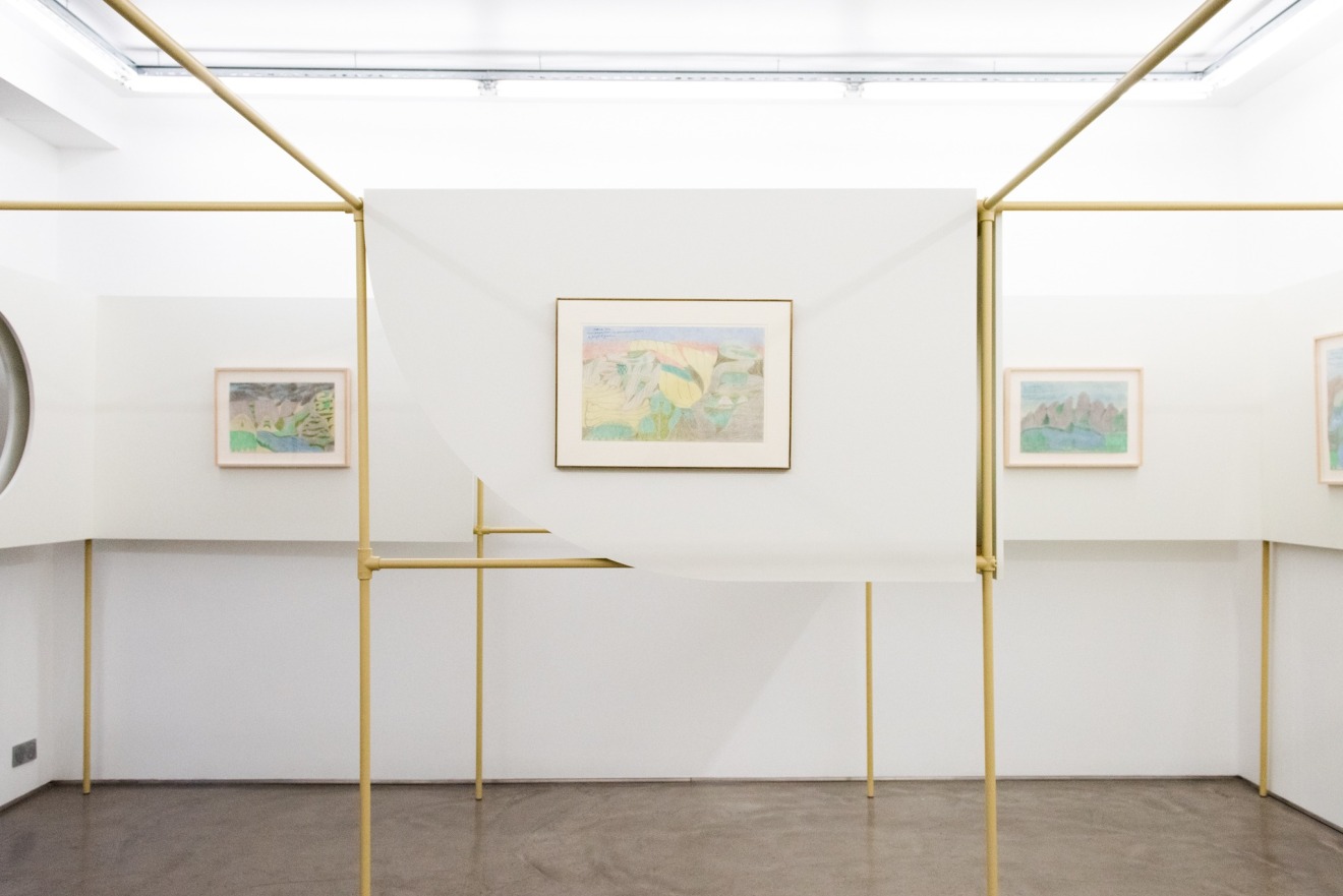 Installation view of Inscape: In the Depths of Joseph E. Yoakum&#039;s Landscapes. Photo courtesy of Lemaire.&nbsp;