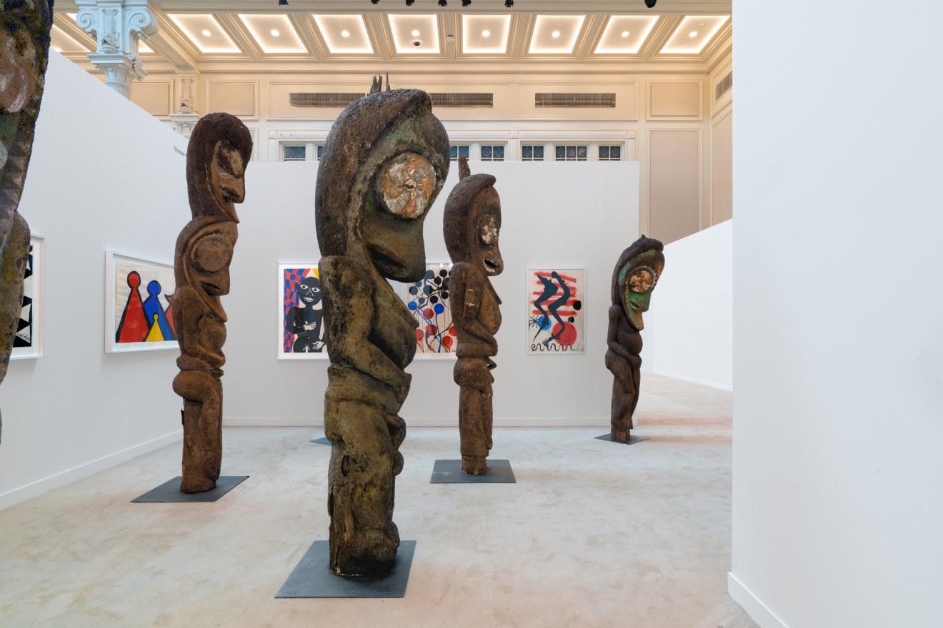 Installation view of Vanuatu Totems &amp; Calder Gouaches at Independent 20th Century, 2023