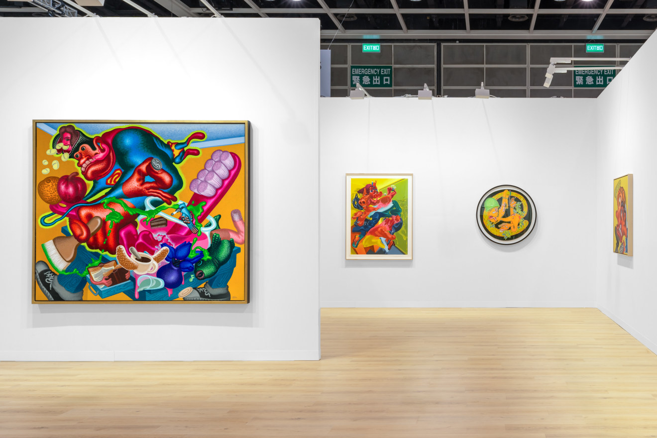 Installation view of Peter Saul presented by Venus Over Manhattan at Art Basel Hong Kong 2023.