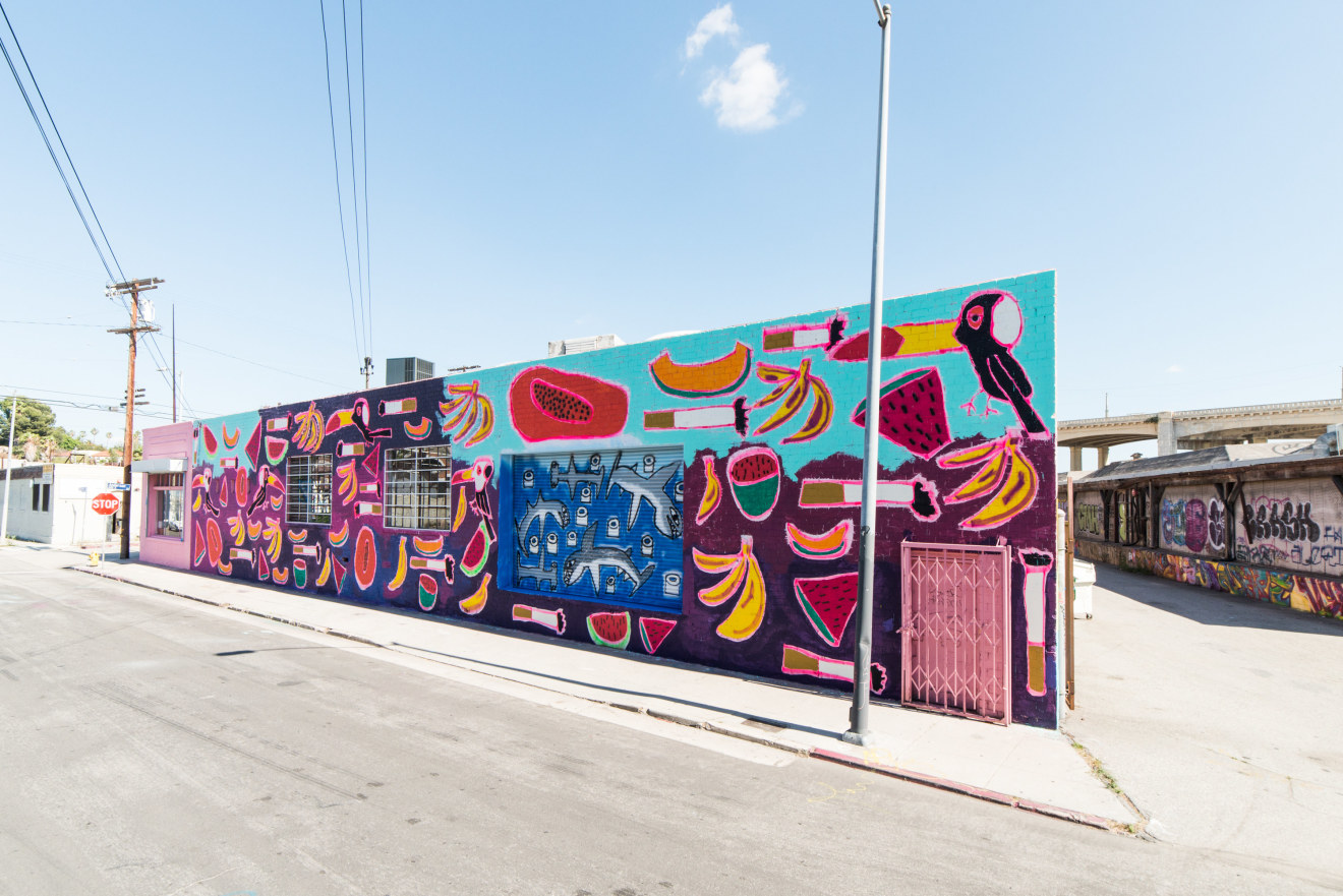 Installation view of Katherine Bernhardt: Fruit Salad, Venus Over Los Angeles, Los Angeles, 2015